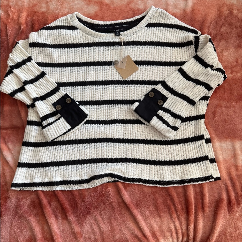 Blu Pepper Black and White Striped Knit Top